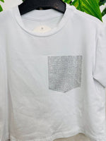 Maglia cotone taschino brillantini argento B3808 - Piccole Canaglie - PC26474