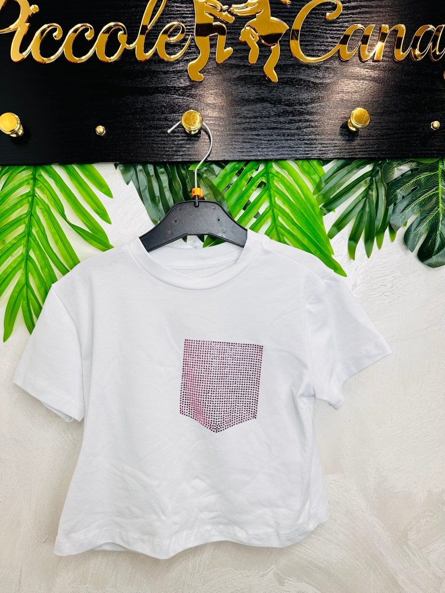 Maglia cotone taschino brillantini fuxian B3808 - Piccole Canaglie - PC26480