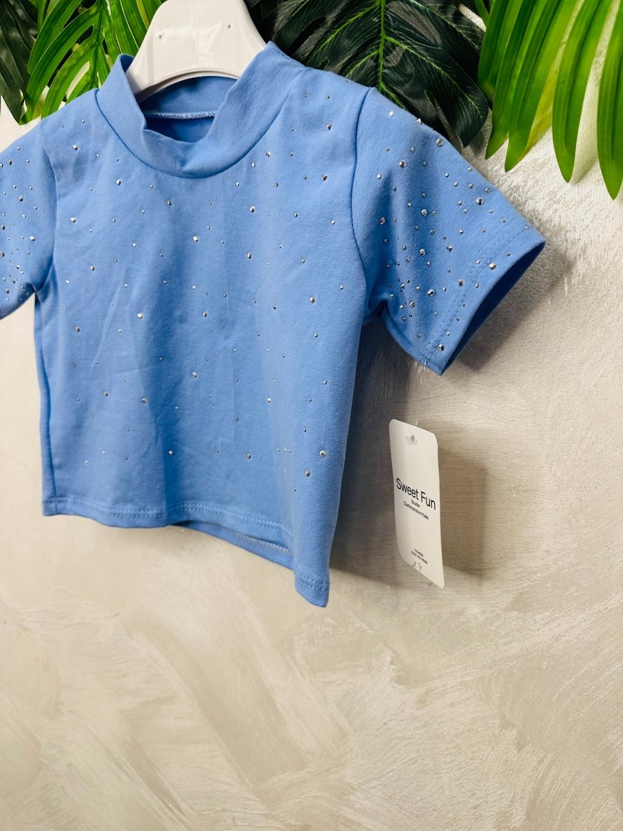 Maglia Manica Corta Baby Brillantini Celeste 0621 - Piccole Canaglie - PC27095