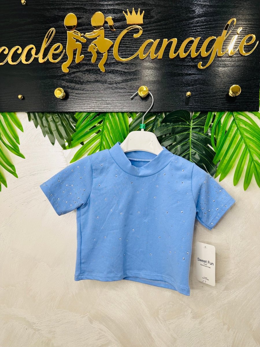 Maglia Manica Corta Baby Brillantini Celeste 0621 - Piccole Canaglie - PC27095