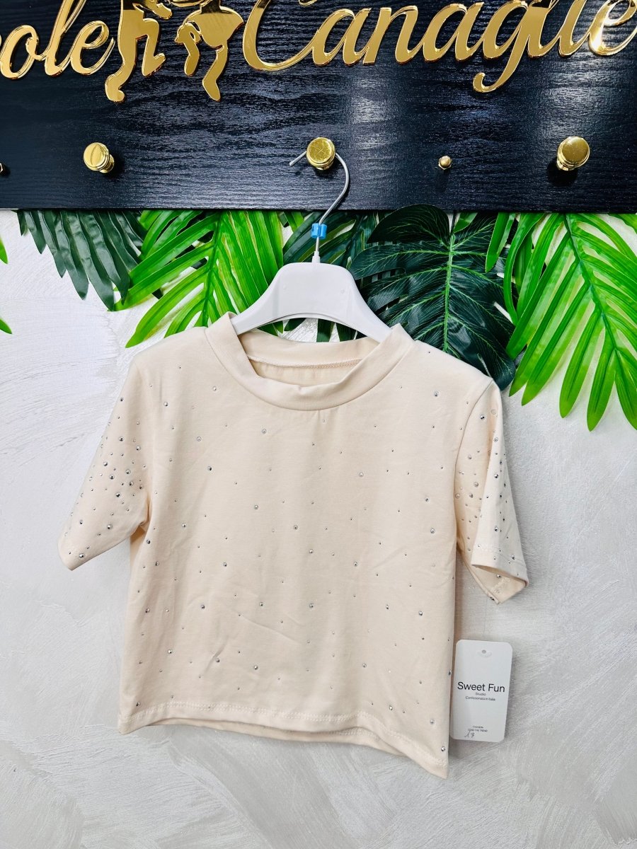 Maglia Manica Corta Brillantini Beige 2660 - Piccole Canaglie - PC27089