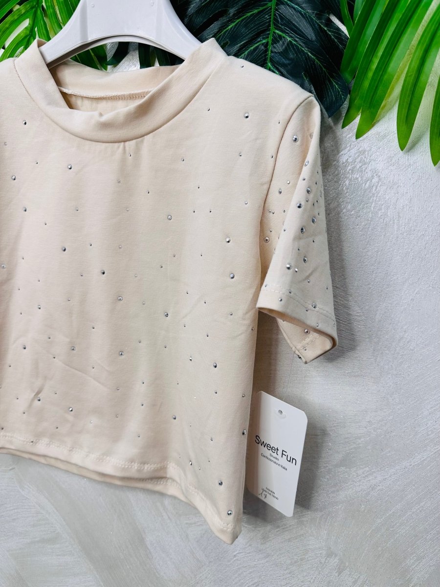 Maglia Manica Corta Brillantini Beige 2660 - Piccole Canaglie - PC27089