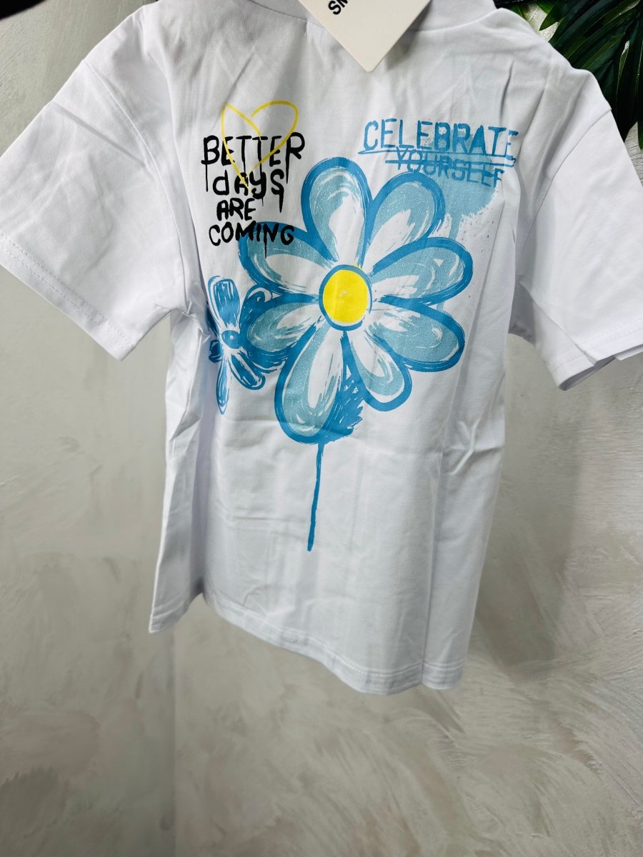 Maglia Mezza Manica Cotone Better Days Bianca/Celeste 2264 - Piccole Canaglie - PC27490