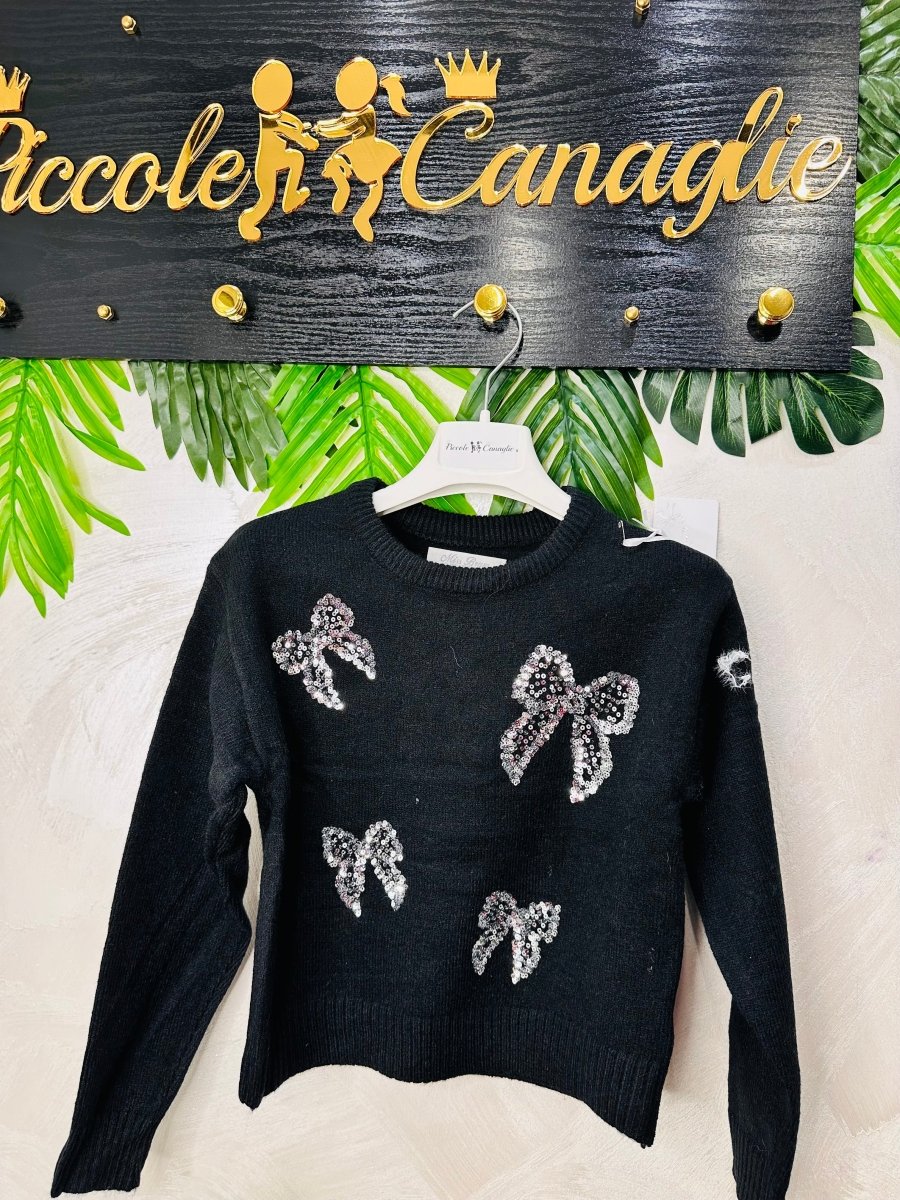 Maglioncino paiette Fiocchi nero - Piccole Canaglie - 