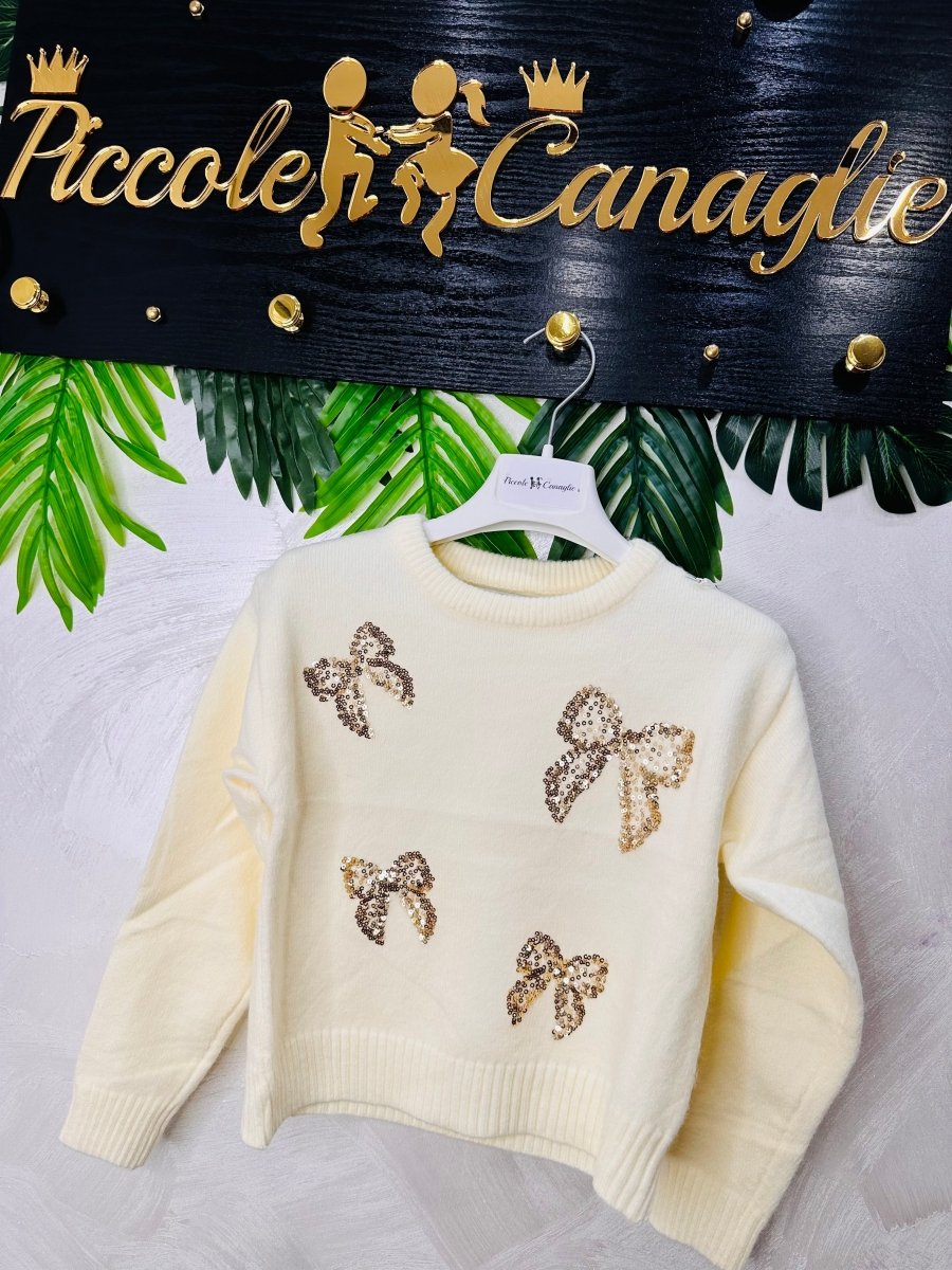 Maglioncino paiette Fiocchi Panna - Piccole Canaglie - 