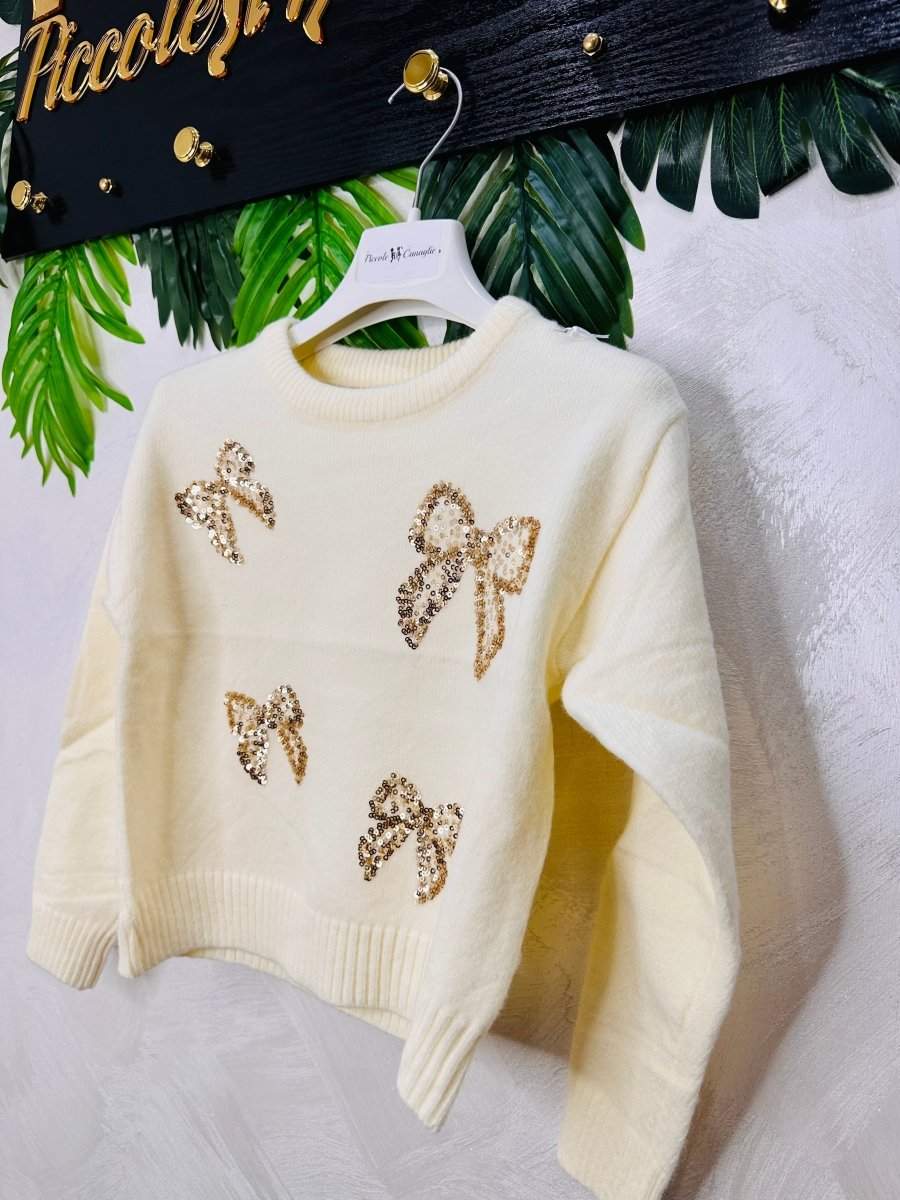 Maglioncino paiette Fiocchi Panna - Piccole Canaglie - 