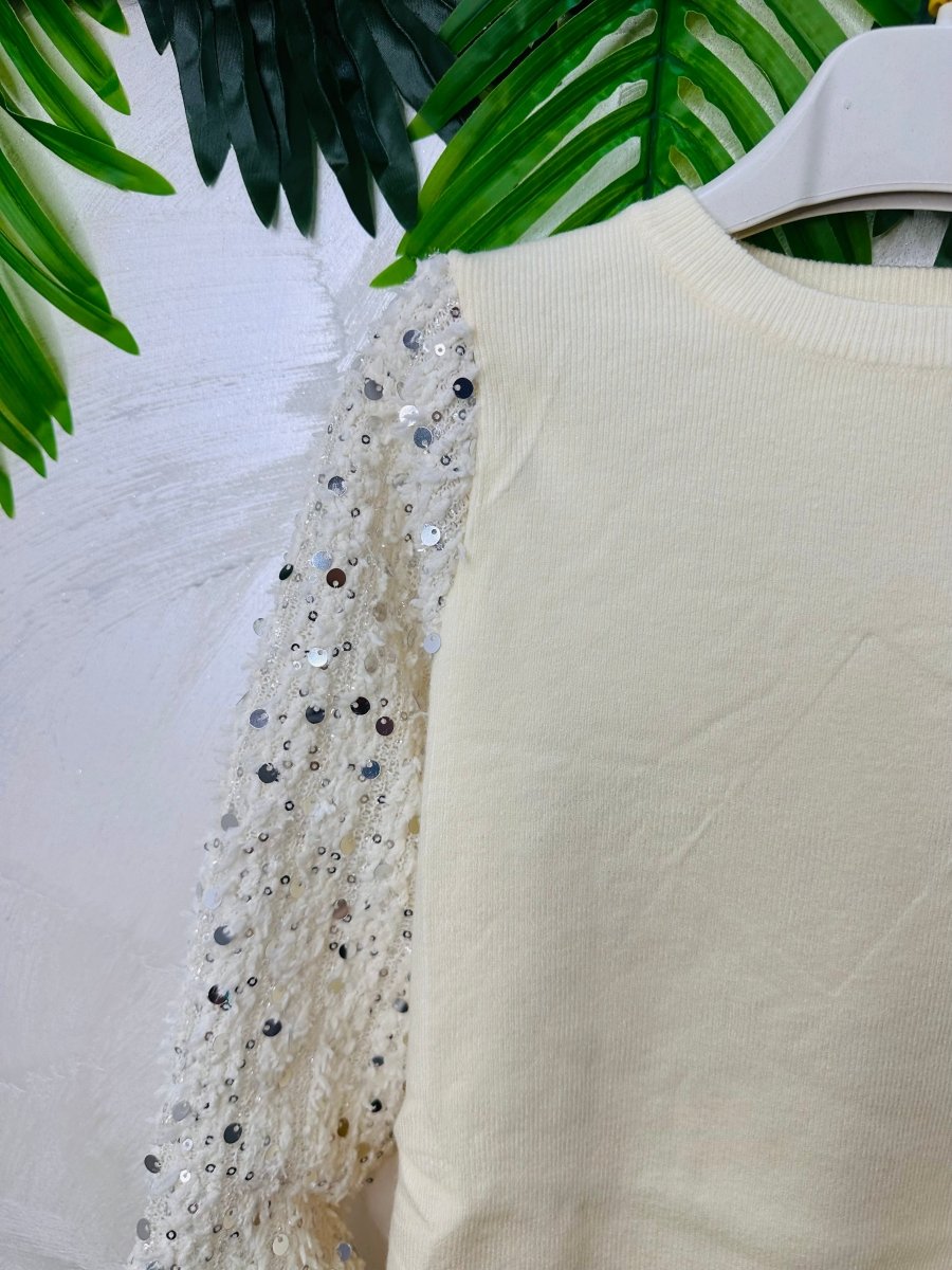 Maglioncino Paillettes Avorio - Piccole Canaglie - PC23170