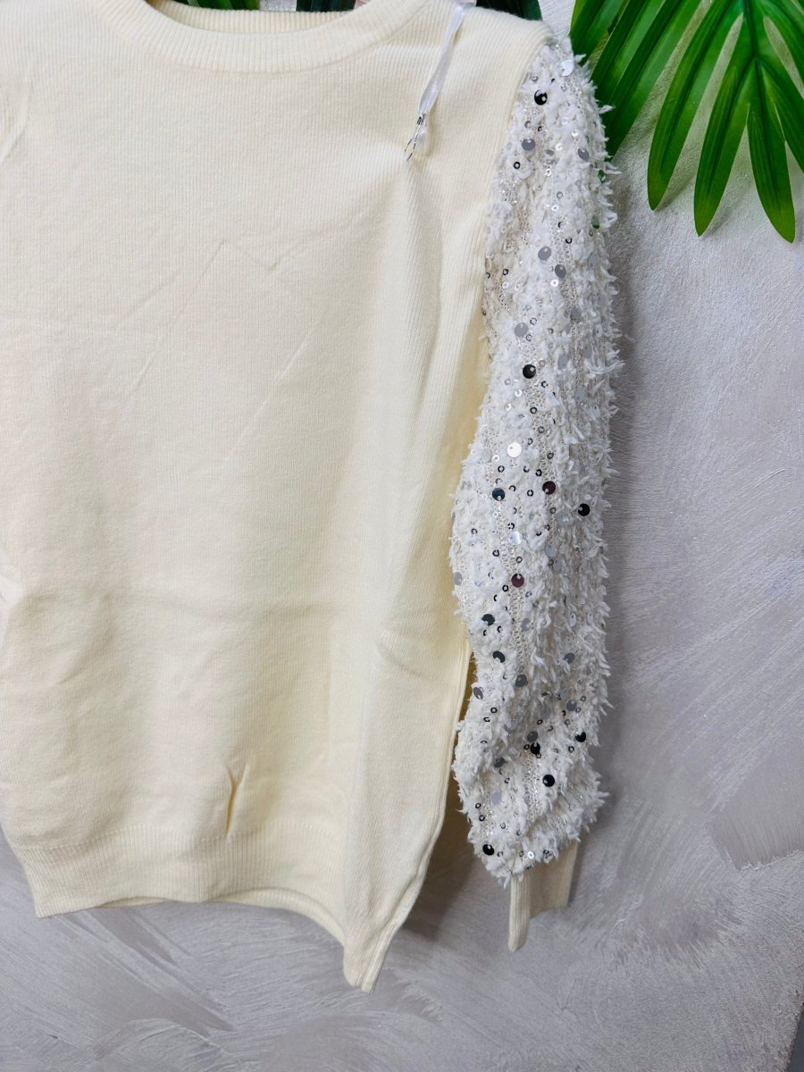 Maglioncino Paillettes Avorio - Piccole Canaglie - PC23170