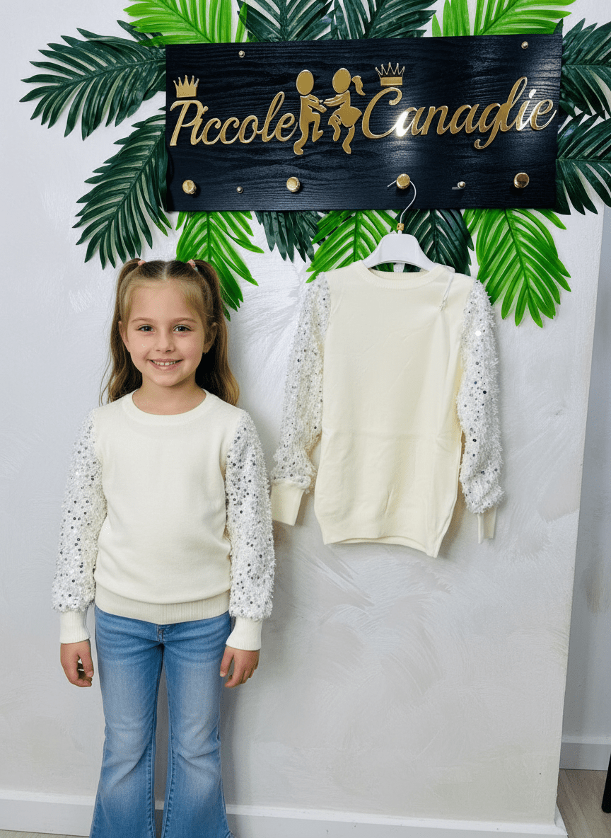 Maglioncino Paillettes Avorio - Piccole Canaglie - PC23170