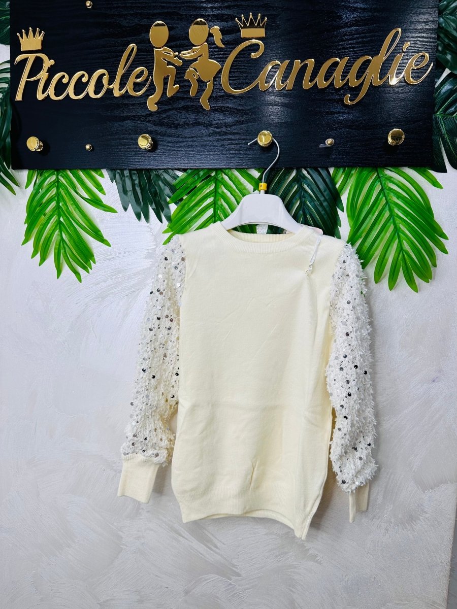 Maglioncino Paillettes Avorio - Piccole Canaglie - PC23170
