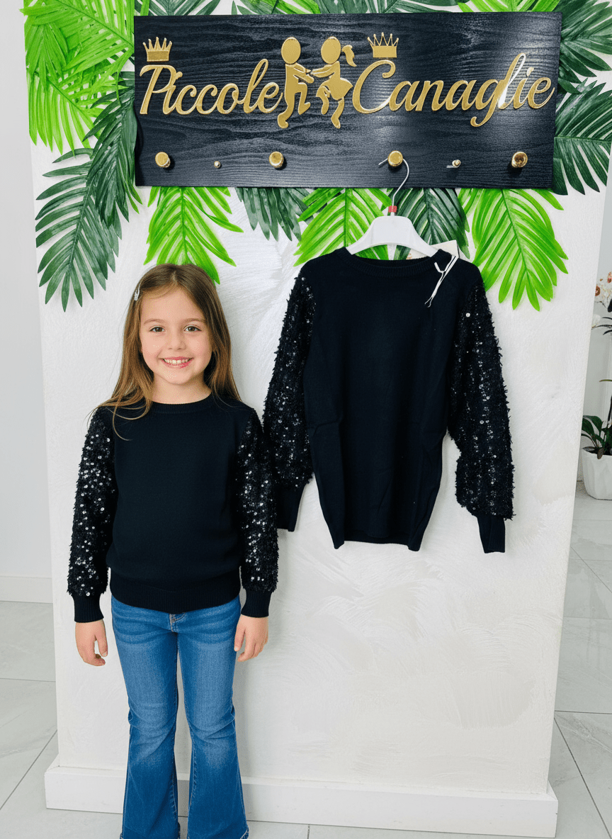 Maglioncino Paillettes Nero - Piccole Canaglie - PC23188