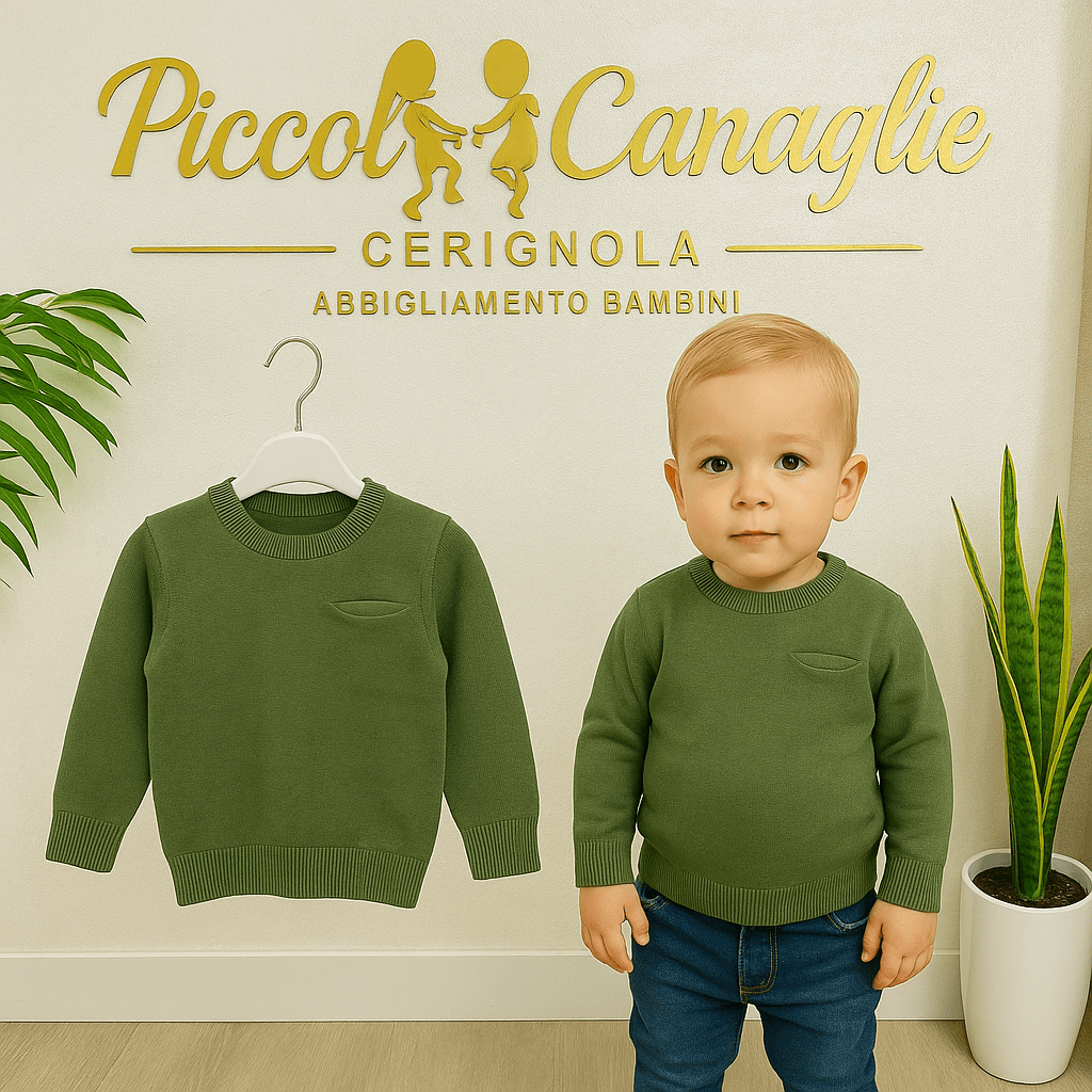 Maglioncino Taschino verde - Piccole Canaglie - PC22651