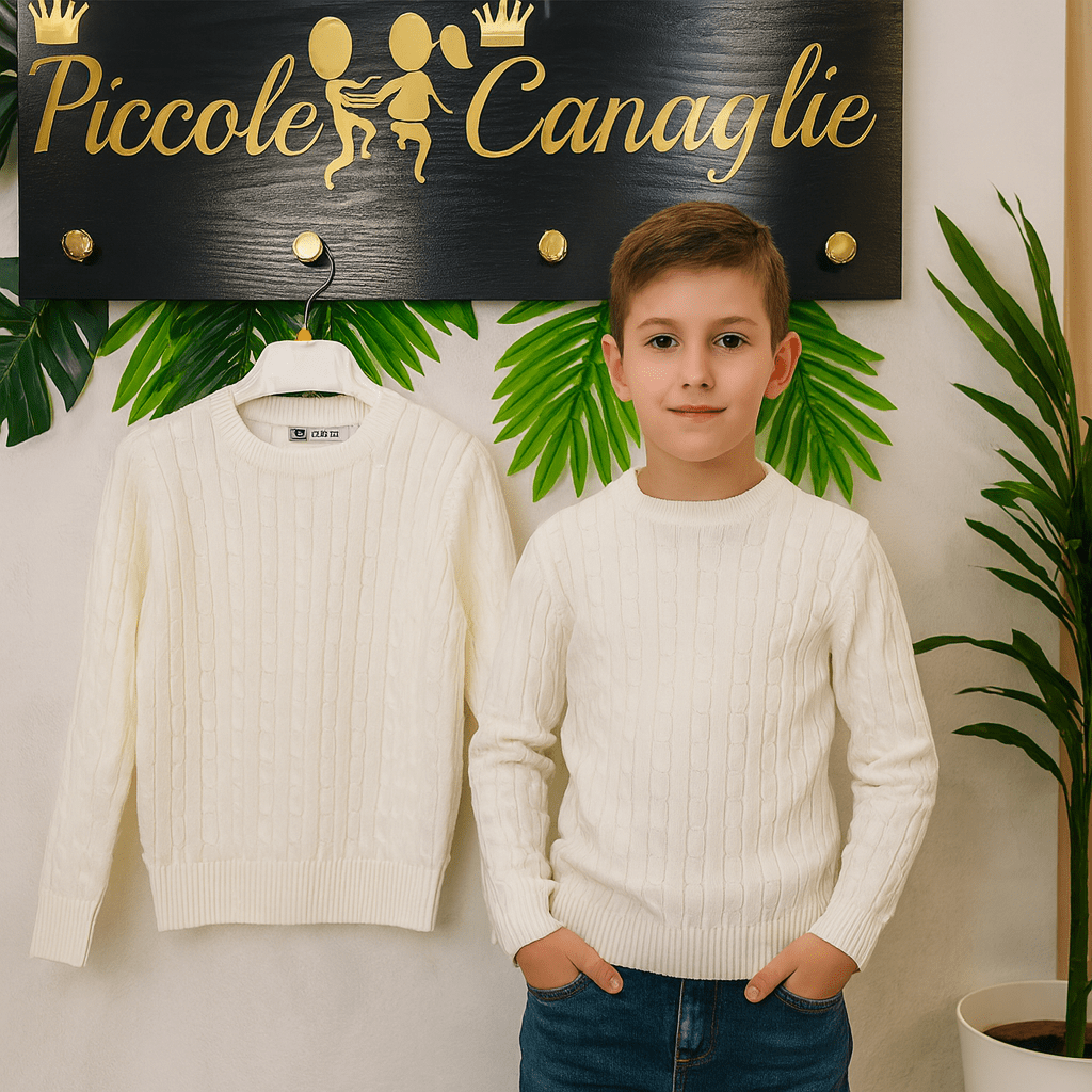 Maglioncino Trecce Bianco anni - Piccole Canaglie - PC22661