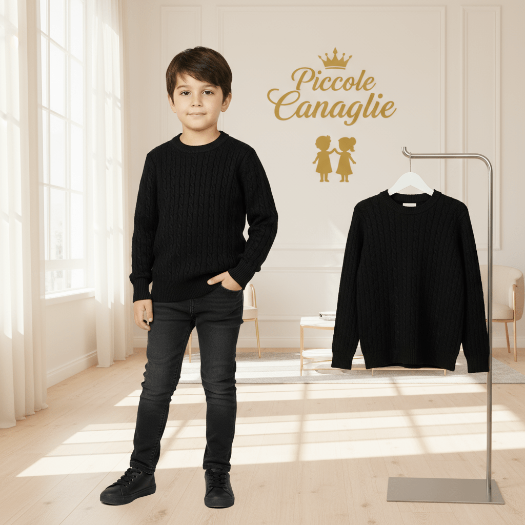 Maglioncino Trecce nero anni - Piccole Canaglie - PC22673