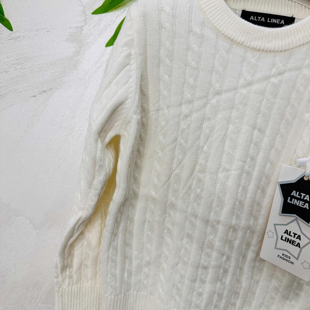 Maglioncino Treccia bianco - Piccole Canaglie - PC22116