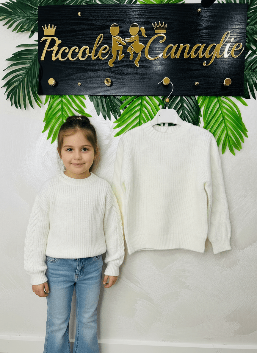 Maglioncino trecciona Panna - Piccole Canaglie - PC23218