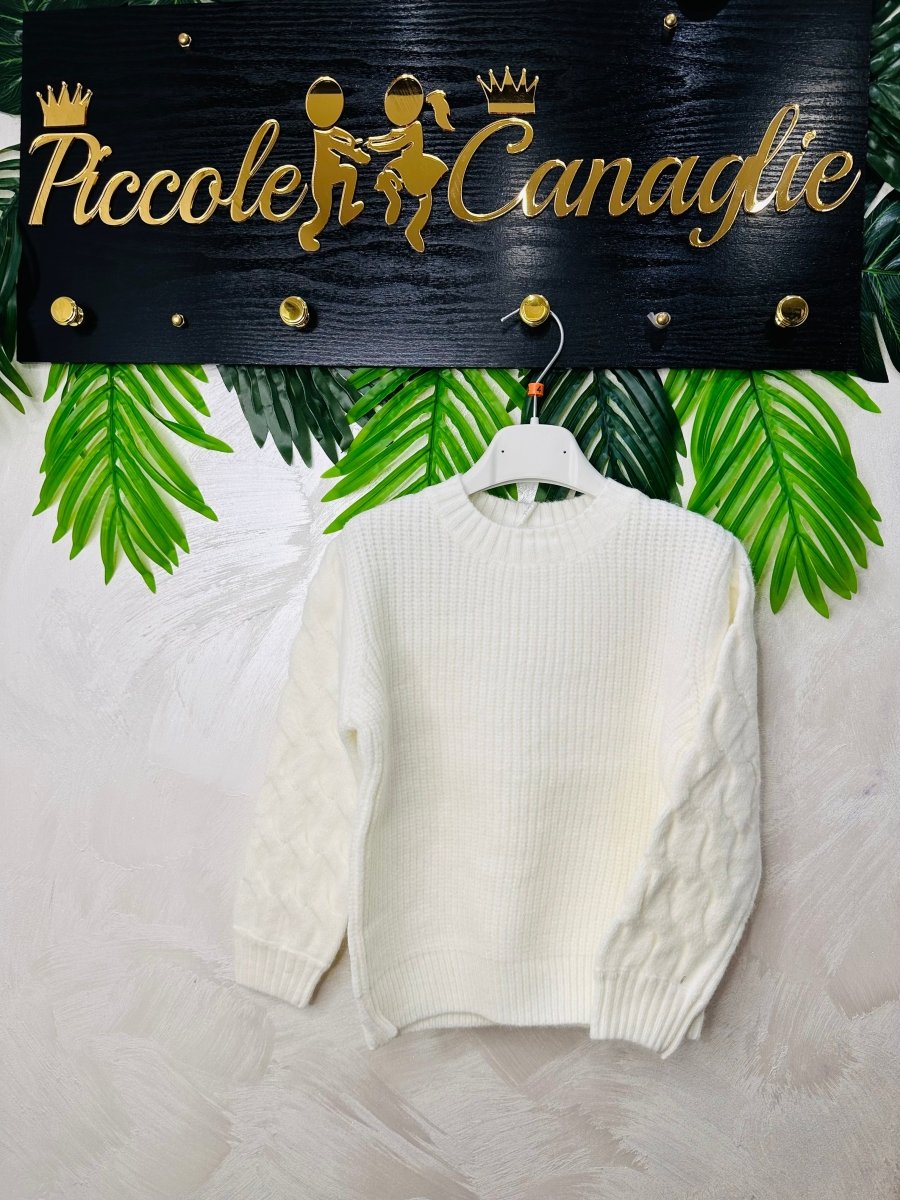 Maglioncino trecciona Panna - Piccole Canaglie - PC23218