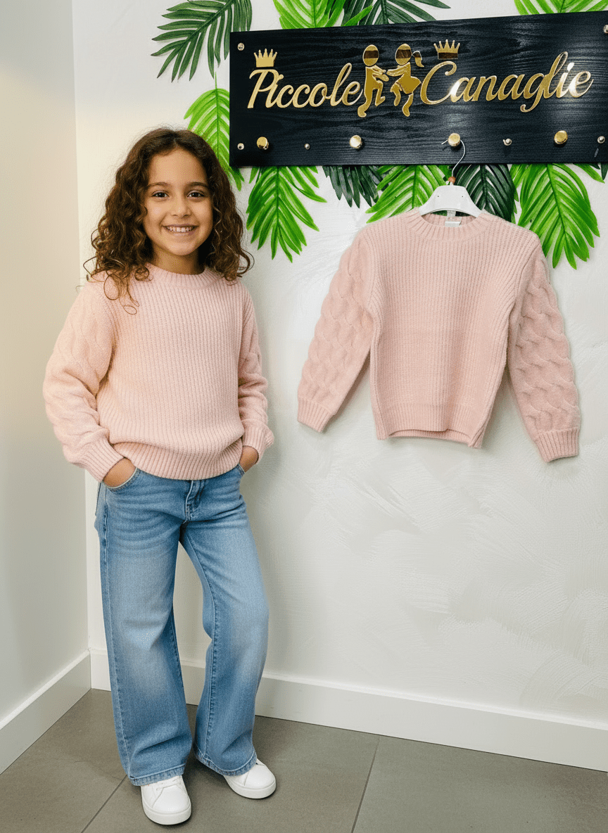 Maglioncino trecciona Rosa - Piccole Canaglie - PC23224