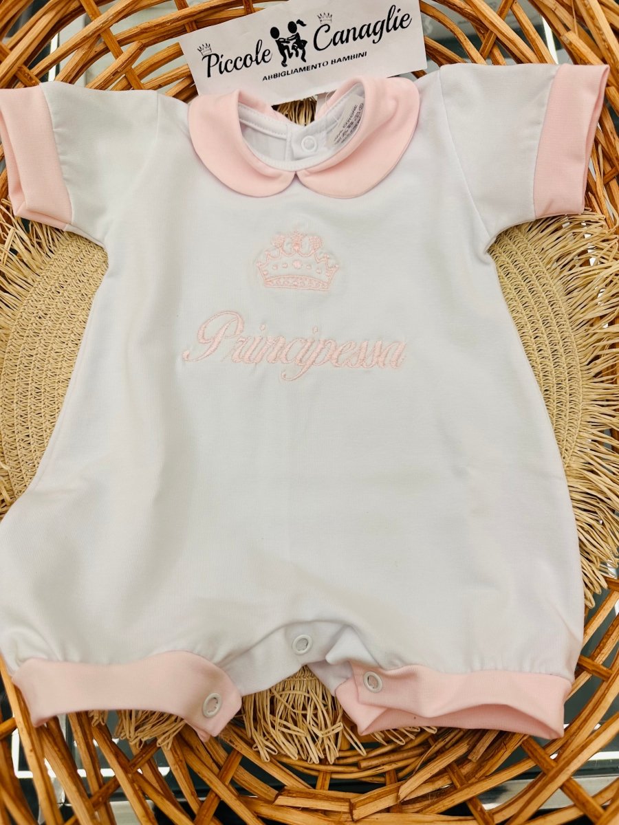 Pagliaccetto Cotone Principessa 32254 Bianco E Rosa - Piccole Canaglie - PC27660