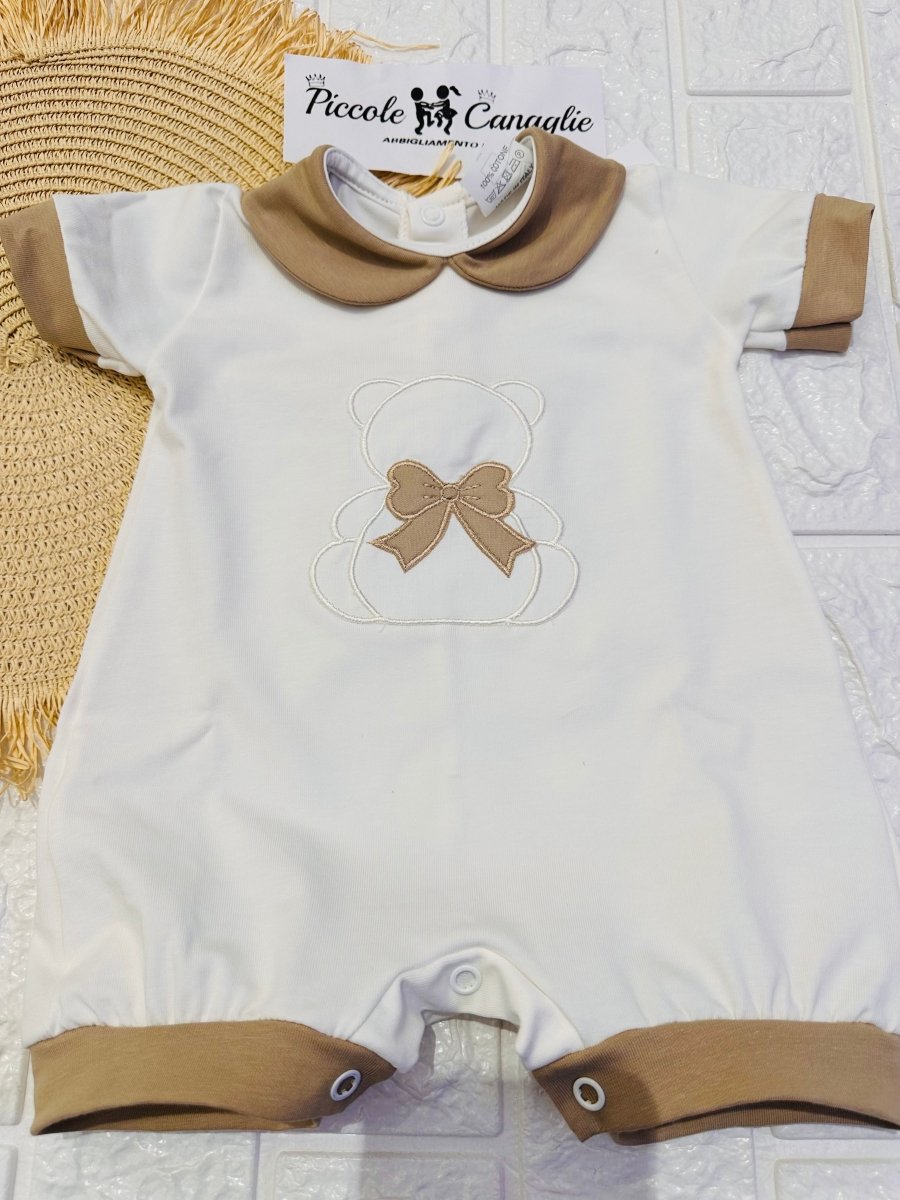 Pagliaccetto orso fiocco beige 32101 - Piccole Canaglie - PC26562