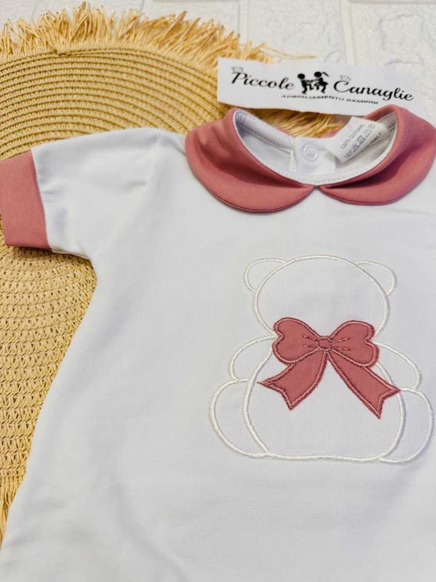 Pagliaccetto orso fiocco rosa antico 32101 - Piccole Canaglie - PC26559