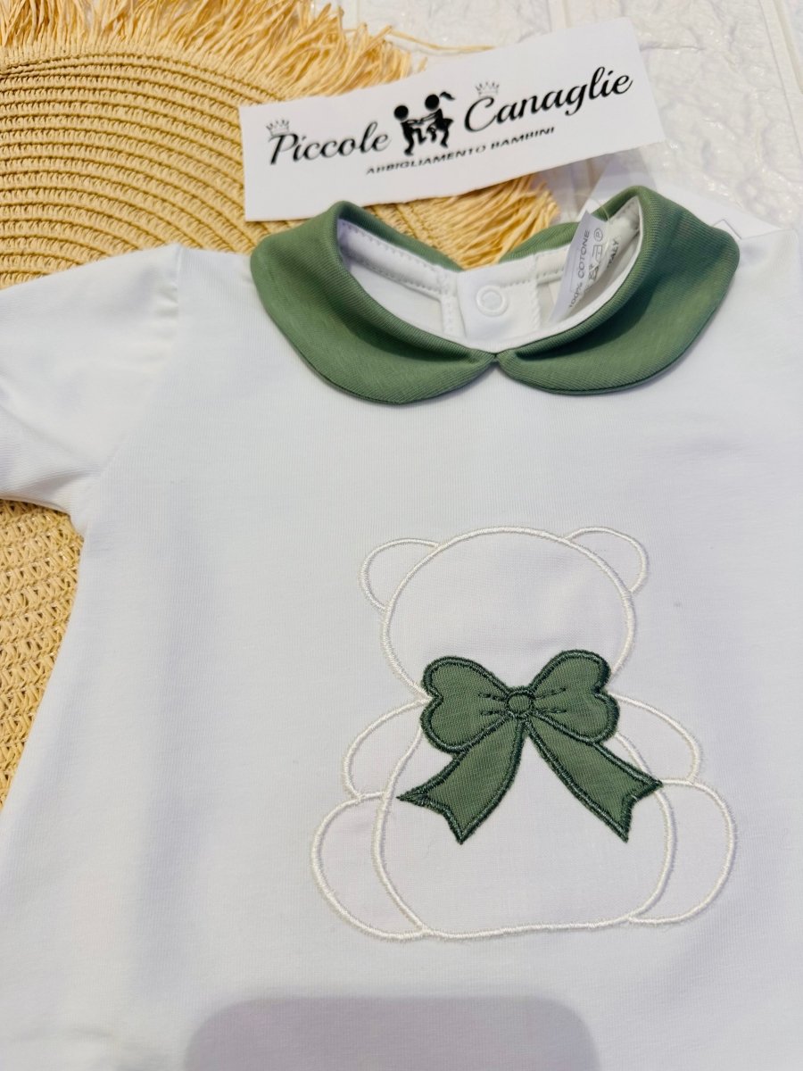 Pagliaccetto orso fiocco verde 32101 - Piccole Canaglie - PC26556