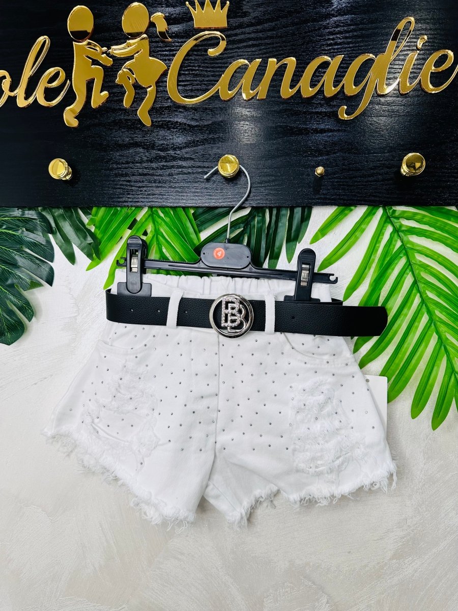 Pantaloncino Jeans Bianco Brillantini - Piccole Canaglie - PC27886