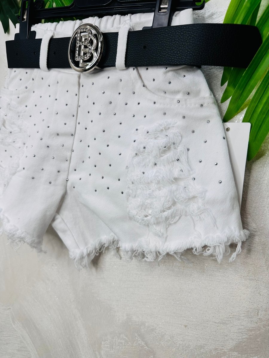 Pantaloncino Jeans Bianco Brillantini - Piccole Canaglie - PC27886