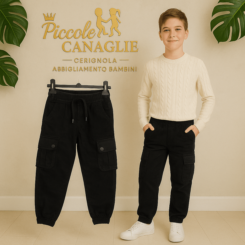 Pantalone Tasconi nero - Piccole Canaglie - PC22612