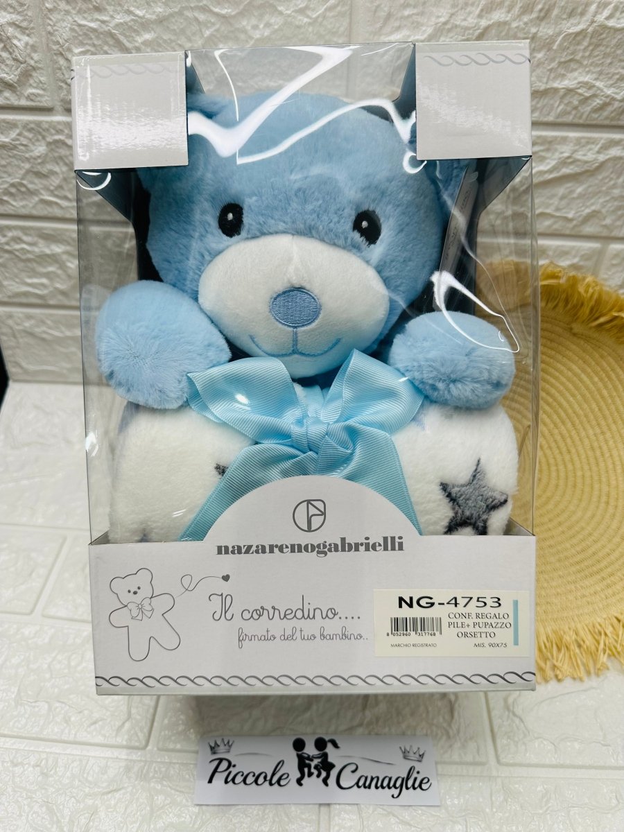 Peluche Neoanti + coperta in pile dim 90x75 NG4753 celeste - Piccole Canaglie - PC29586