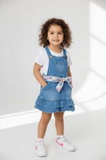 Salopetta Jeans Gonna Cinturino Fiori 0345 - Piccole Canaglie - PC27443