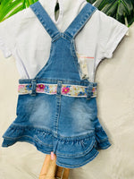 Salopetta Jeans Gonna Cinturino Fiori 0345 - Piccole Canaglie - PC27443