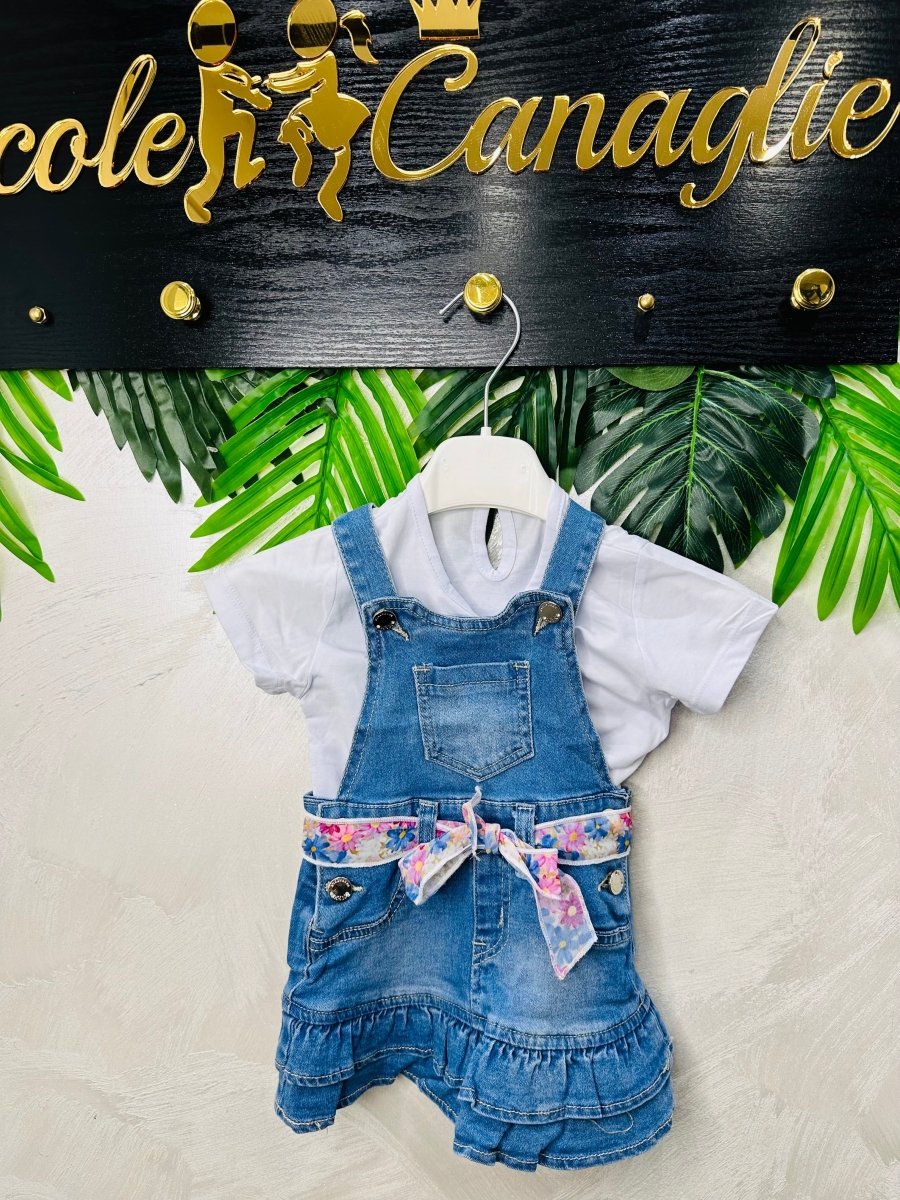 Salopetta Jeans Gonna Cinturino Fiori 0345 - Piccole Canaglie - PC27443