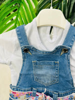 Salopetta Jeans Gonna Cinturino Fiori 0345 - Piccole Canaglie - PC27443