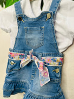 Salopetta Jeans Gonna Cinturino Fiori 0345 - Piccole Canaglie - PC27443