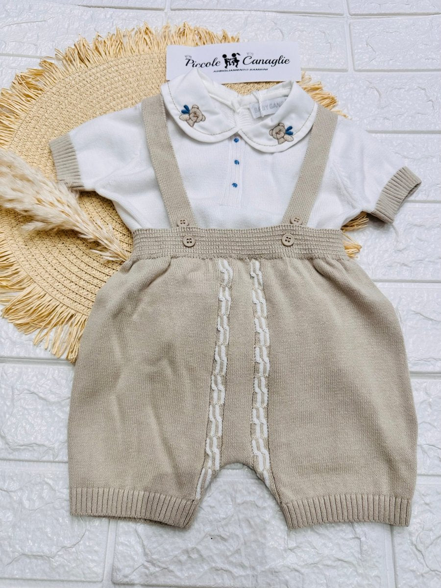 Salopetta neonato cotone W9640 beige - Piccole Canaglie - PC26461