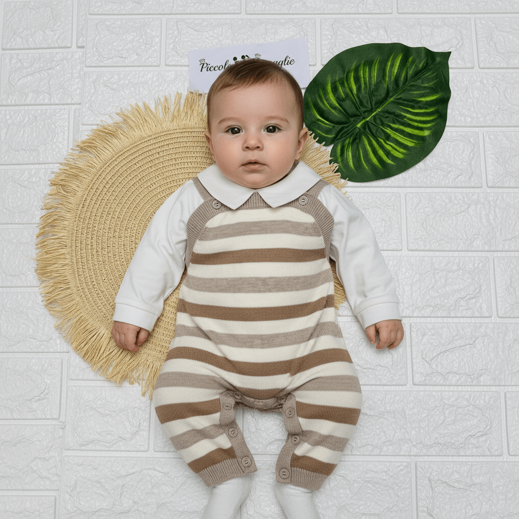 Salopetta Righe Begie - Piccole Canaglie - PC22939