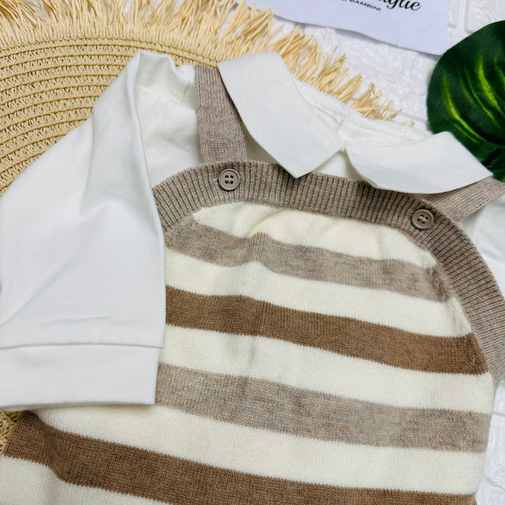 Salopetta Righe Begie - Piccole Canaglie - PC22939