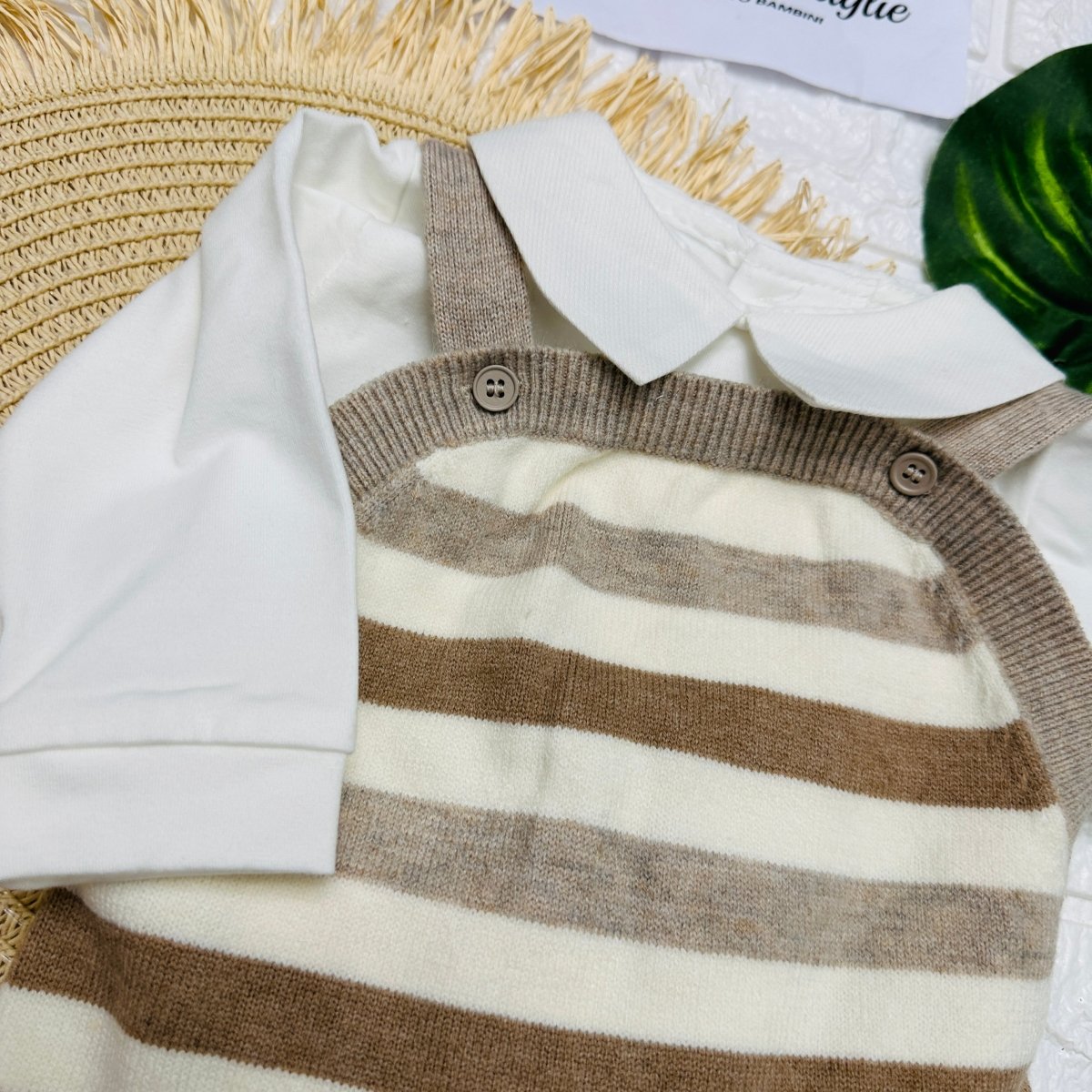 Salopetta Righe Begie - Piccole Canaglie - PC22939