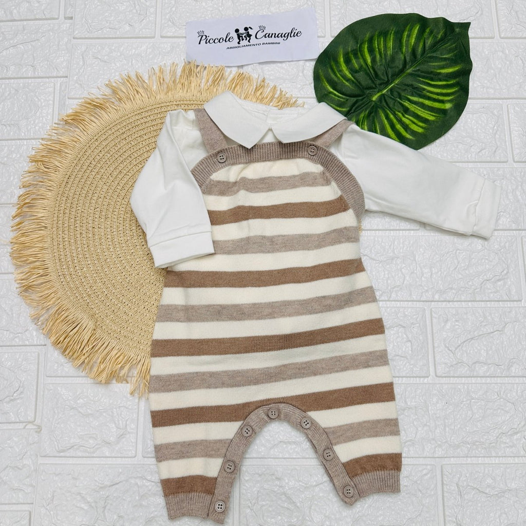 Salopetta Righe Begie - Piccole Canaglie - PC22939