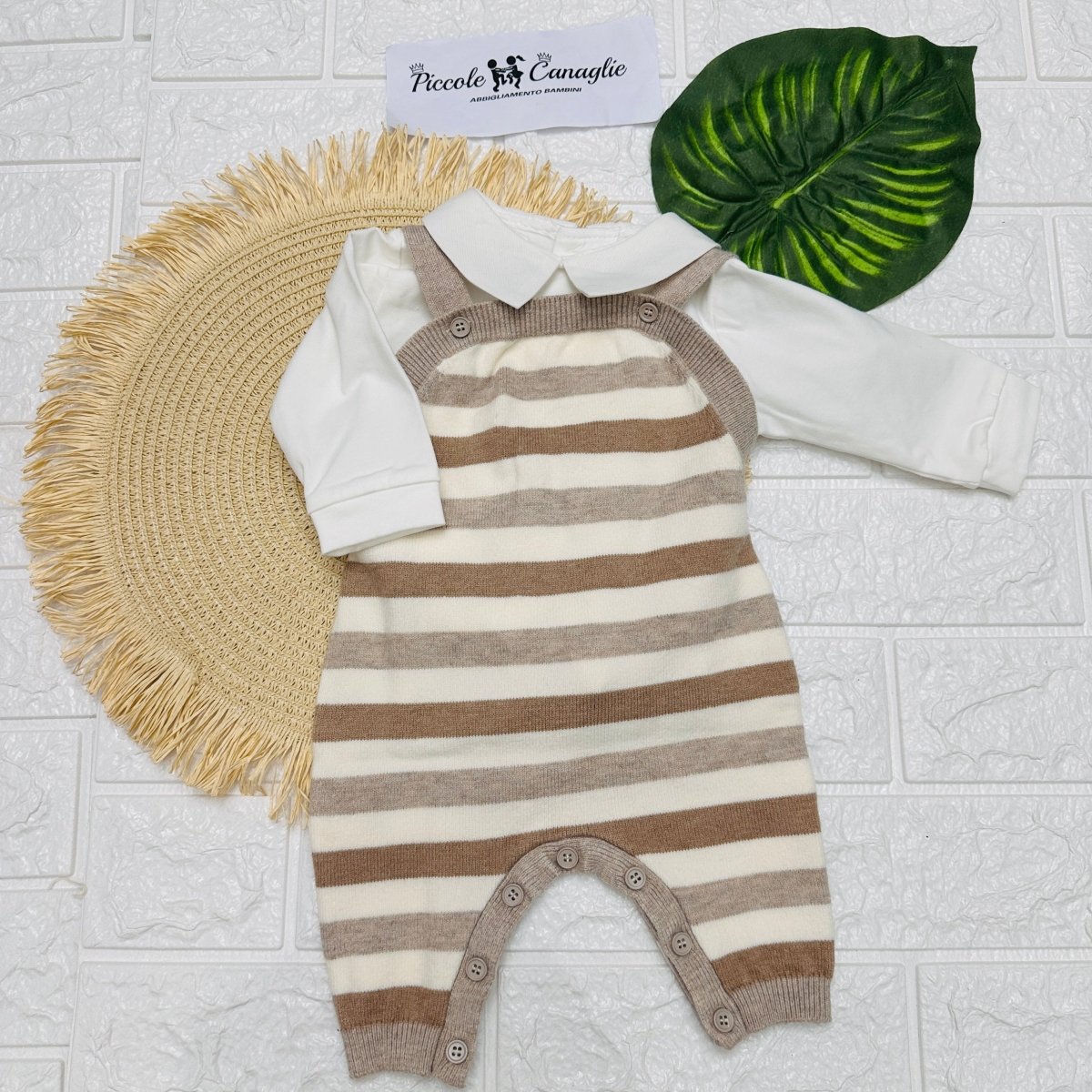 Salopetta Righe Begie - Piccole Canaglie - PC22939