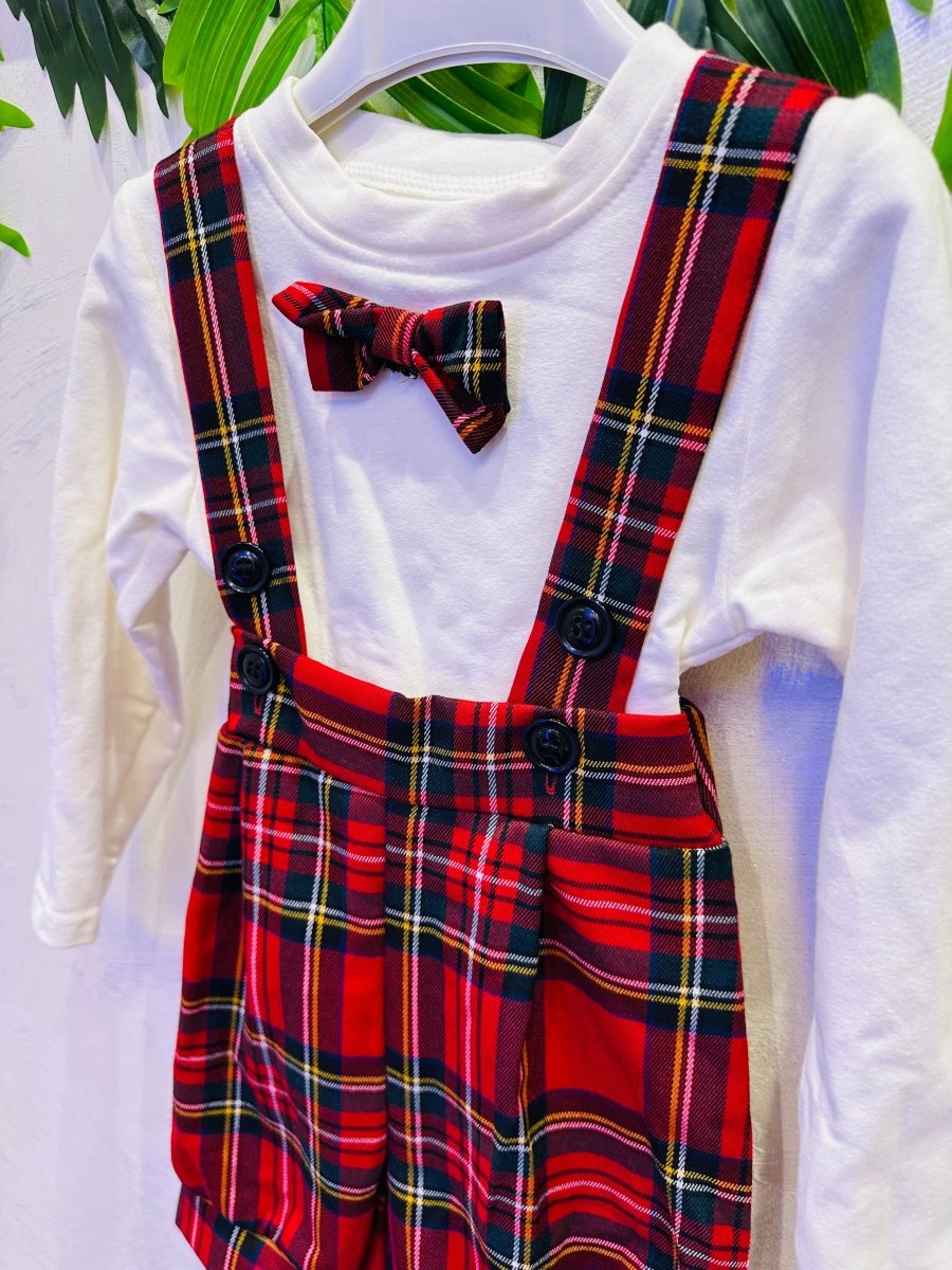 Salopetta scozzese bimbo bianco - Piccole Canaglie - 