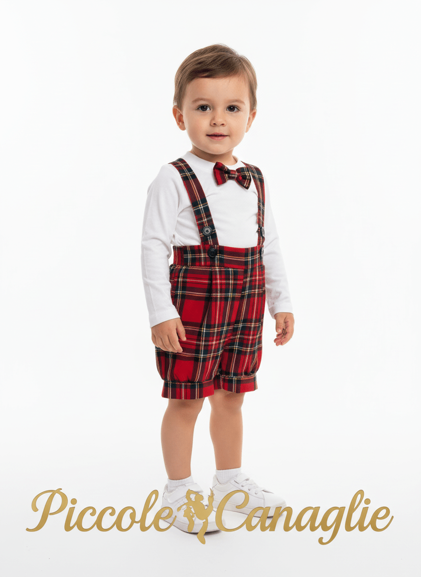Salopetta scozzese bimbo bianco - Piccole Canaglie - 