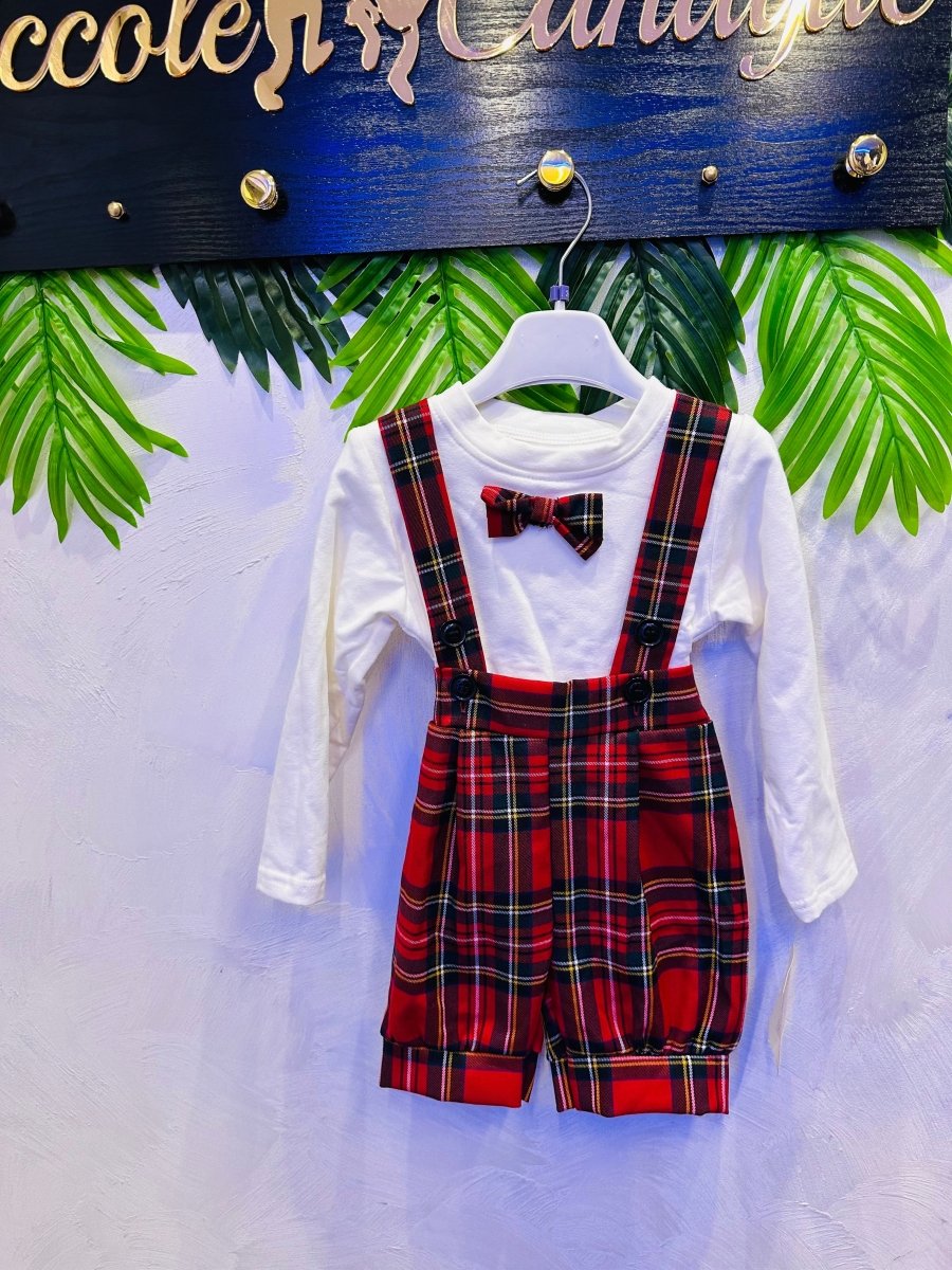 Salopetta scozzese bimbo bianco - Piccole Canaglie - 