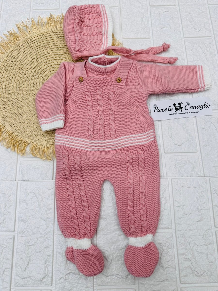 Salopette in maglia rosa Antico - Piccole Canaglie - PC23667