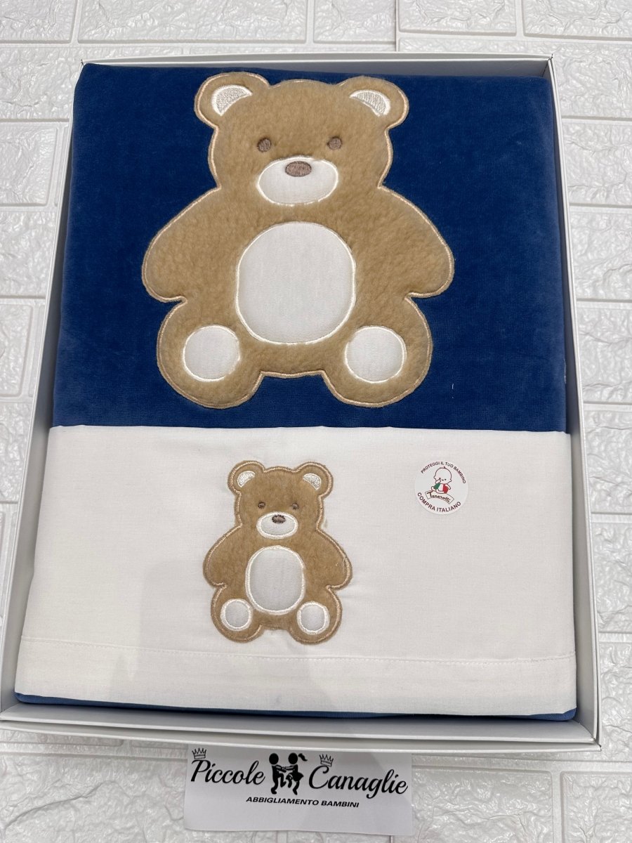Set Completo carrozzina ciniglia orso blu - Piccole Canaglie - PC23327