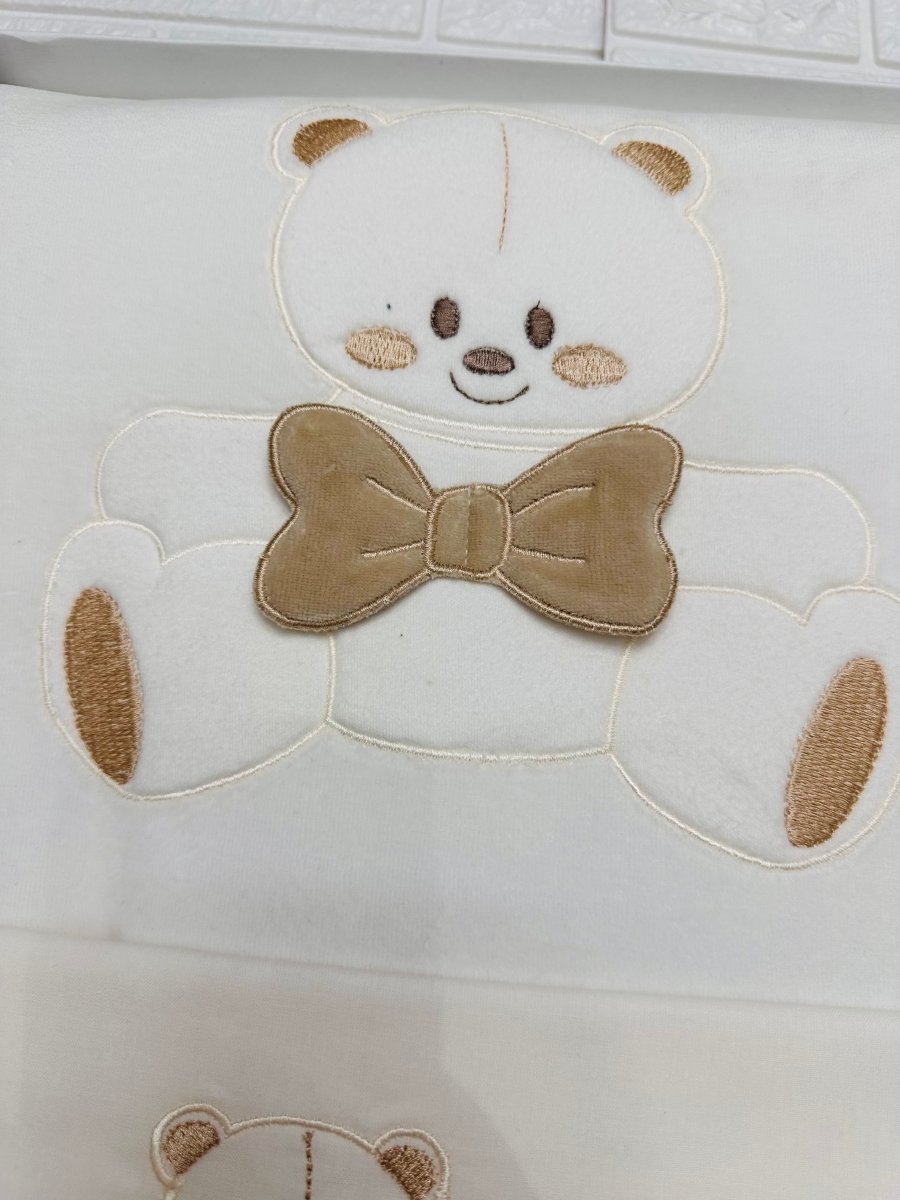 Set completo carrozzina ciniglia orso fiocco panna 35411 - Piccole Canaglie - PC23328