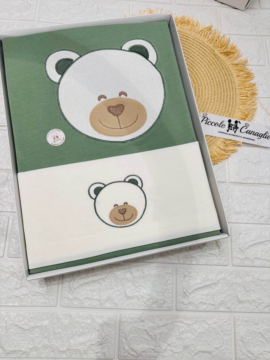 Set completo carrozzina cotone orso verde 35104 - Piccole Canaglie - PC26402