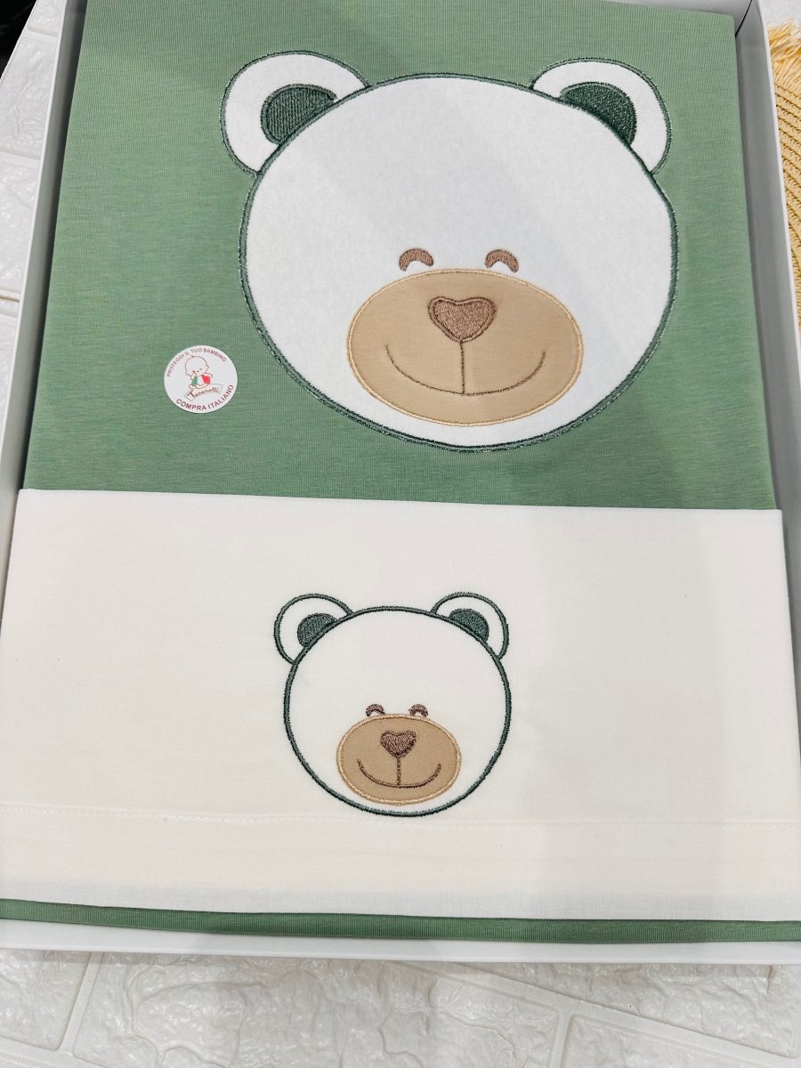 Set completo carrozzina cotone orso verde 35104 - Piccole Canaglie - PC26402