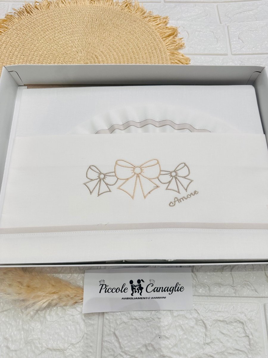 Set Completo Carrozzina fiocchetti beige Scr015168 - Piccole Canaglie - PC26434